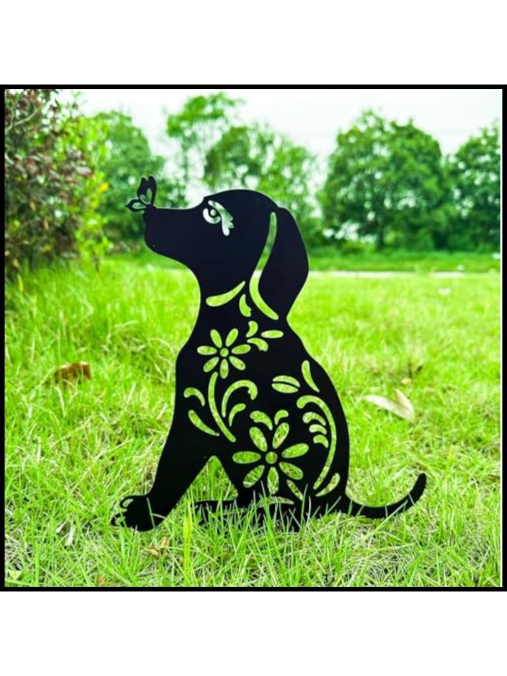 Metal Dog Silhouette Garden Stake Outdoor Yard Decor